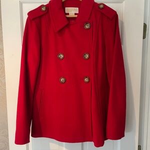 Michael Kors Women's Scarlet Double-Breasted Peacoat 14 Xl Coat Jacket red